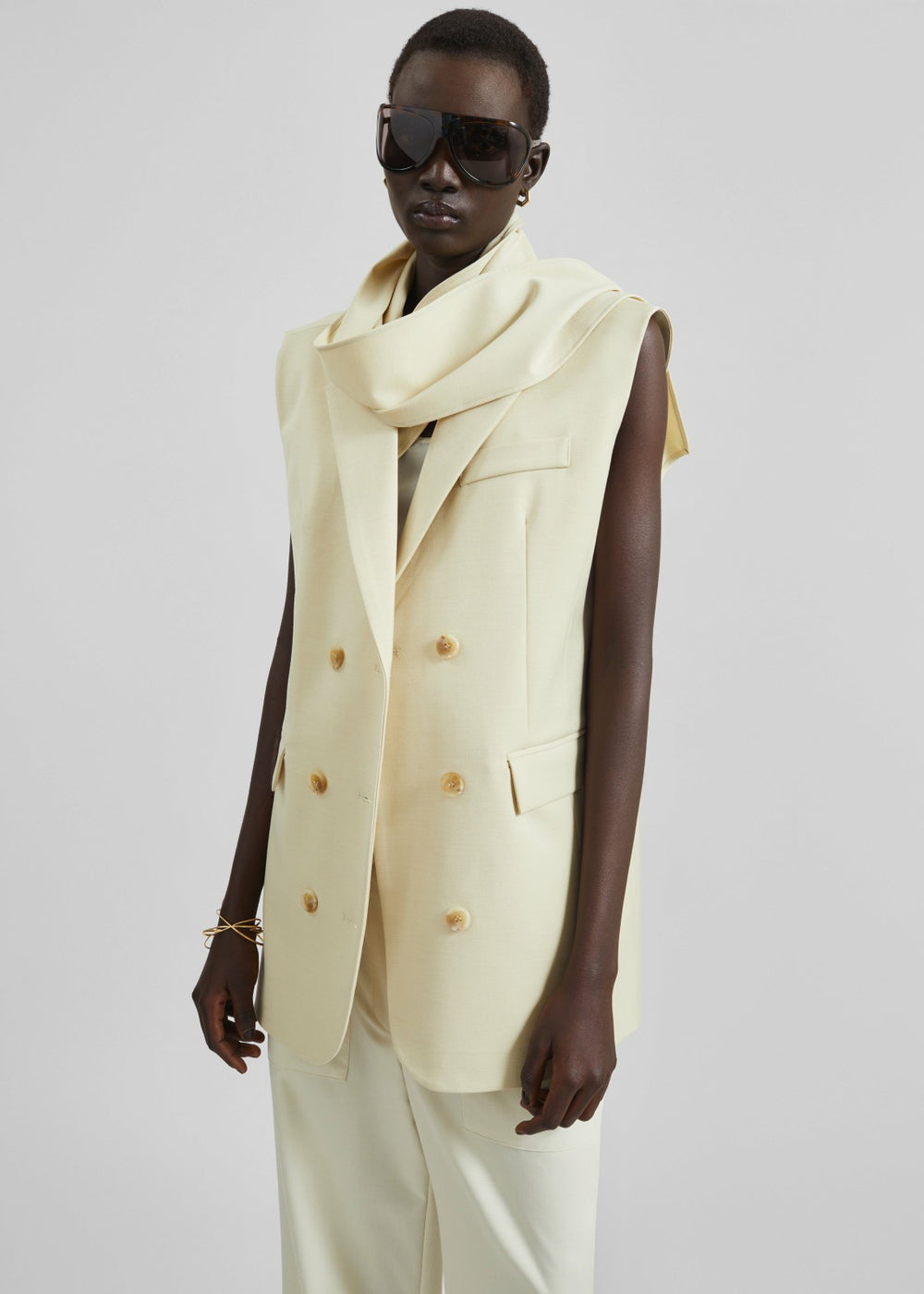 Daven Sleeveless Scarf Blazer - Cement