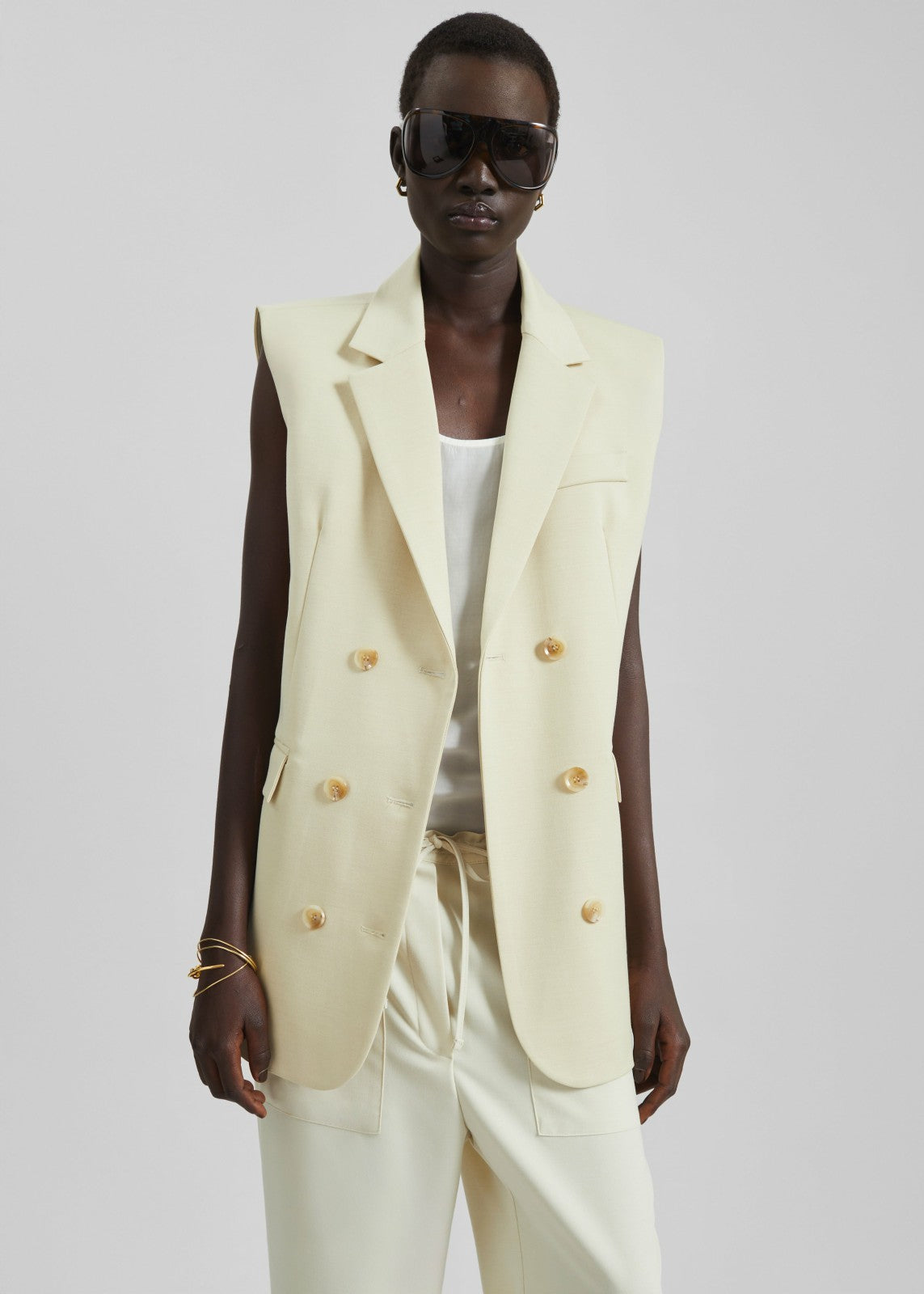 Daven Sleeveless Scarf Blazer - Cement