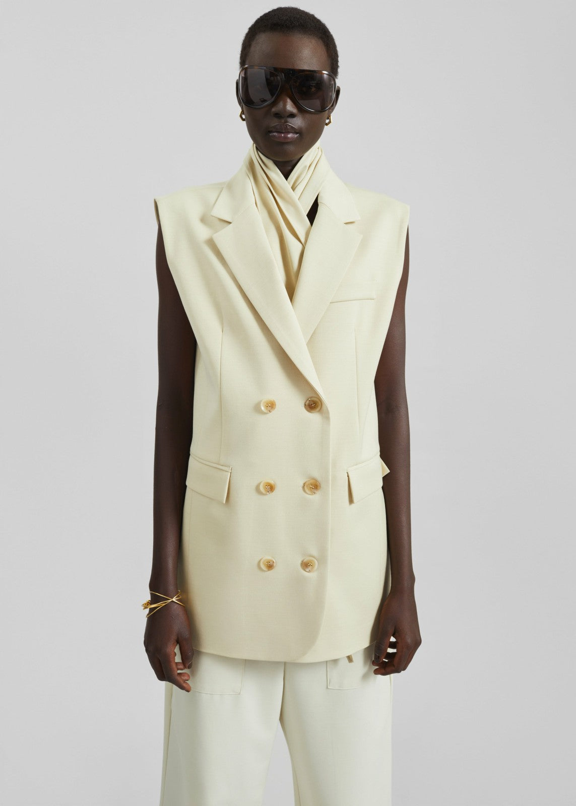 Daven Sleeveless Scarf Blazer - Cement