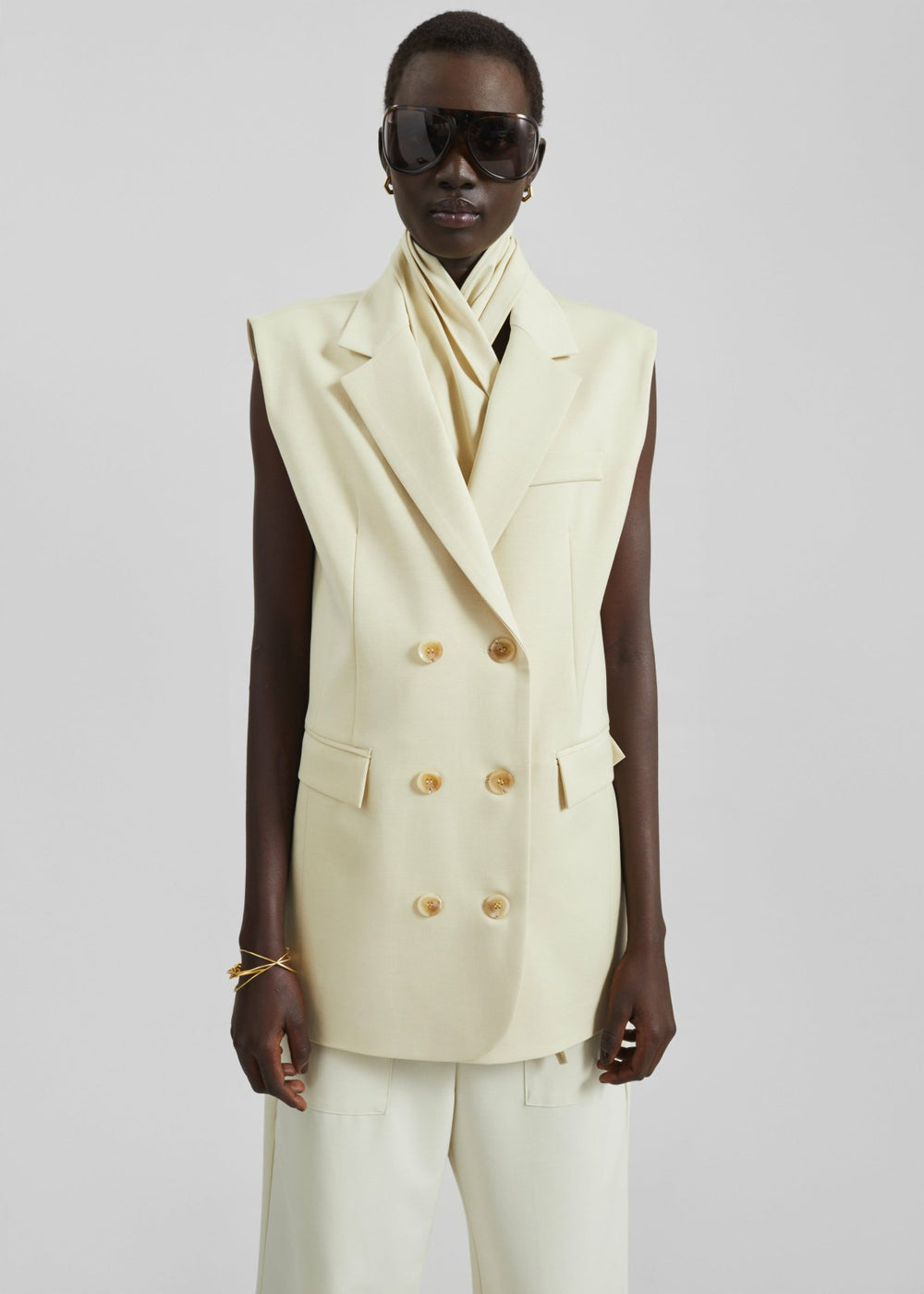 Daven Sleeveless Scarf Blazer - Cement