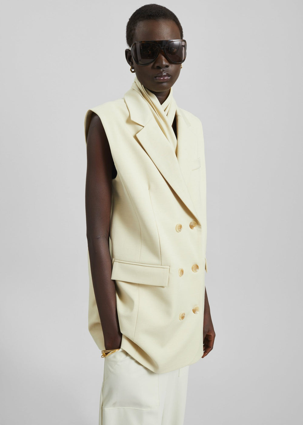 Daven Sleeveless Scarf Blazer - Cement