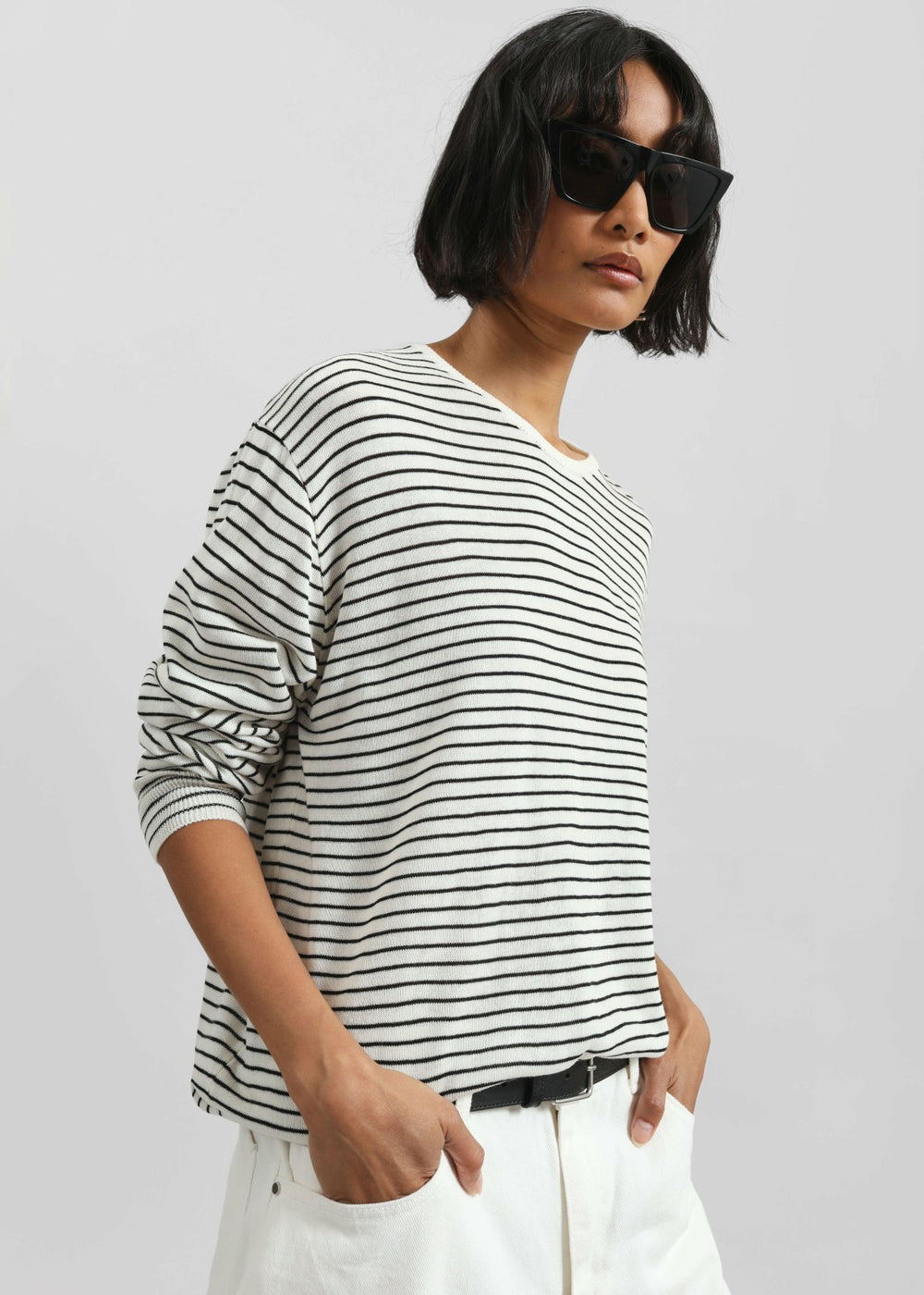Iven Knit Pullover - White/Black Stripe