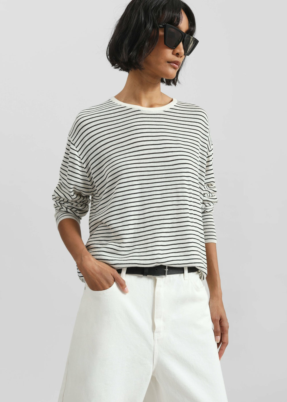 Iven Knit Pullover - White/Black Stripe