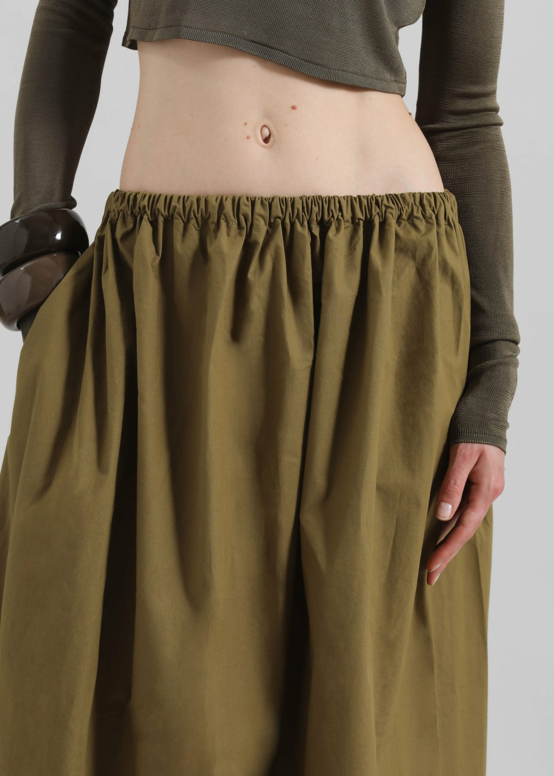 Jalev Gathered Cotton Skirt - Martini Olive