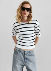 Braye Padded Knit Top - White/Black Stripe