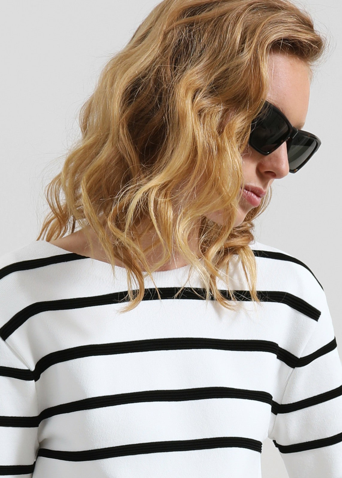 Braye Padded Knit Top - White/Black Stripe