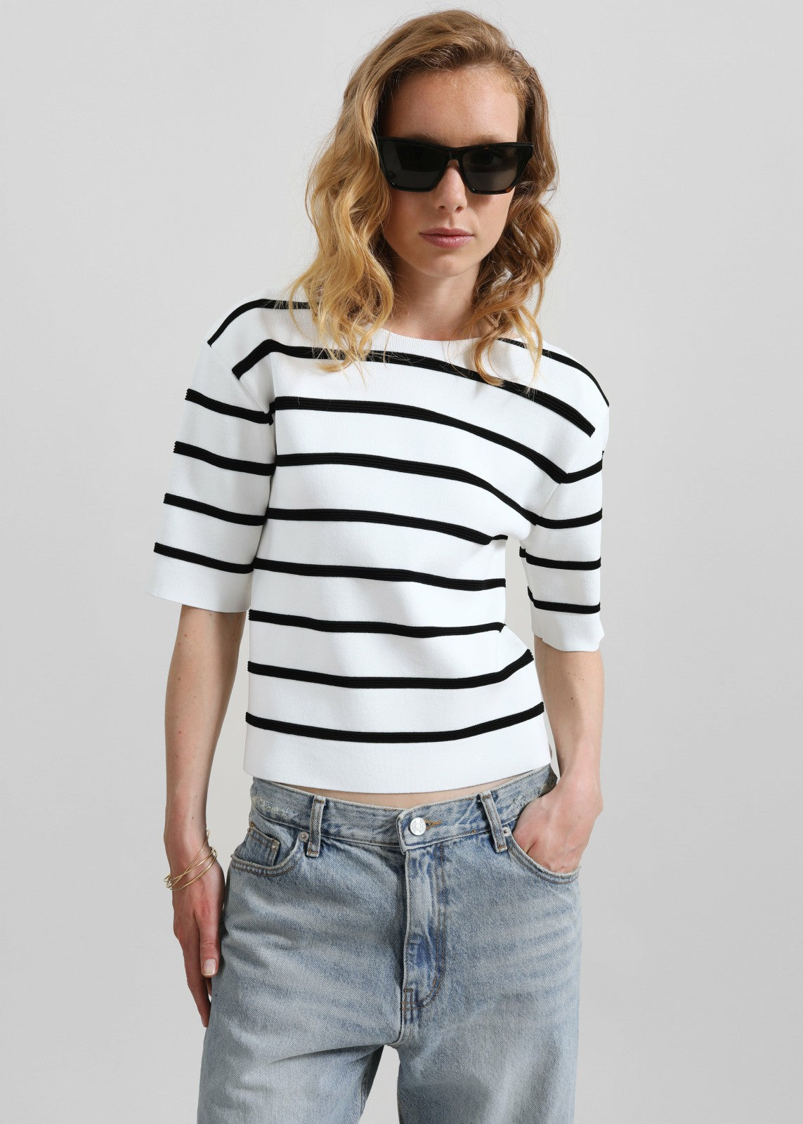 Braye Padded Knit Top - White/Black Stripe