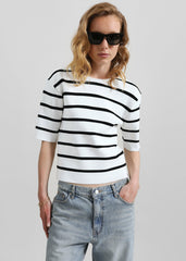 Braye Padded Knit Top - White/Black Stripe
