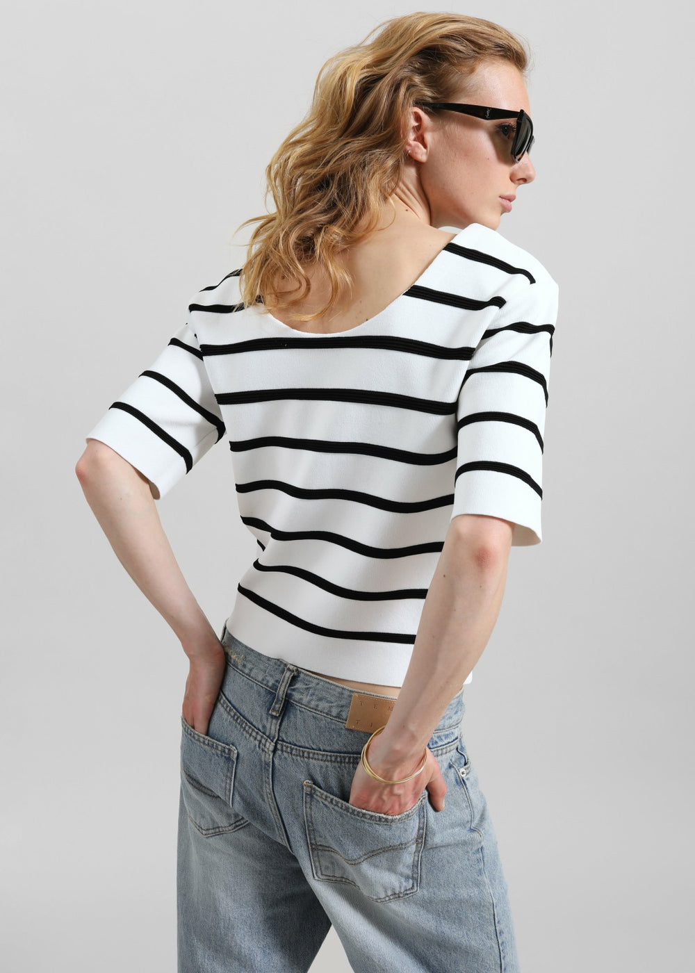 Braye Padded Knit Top - White/Black Stripe