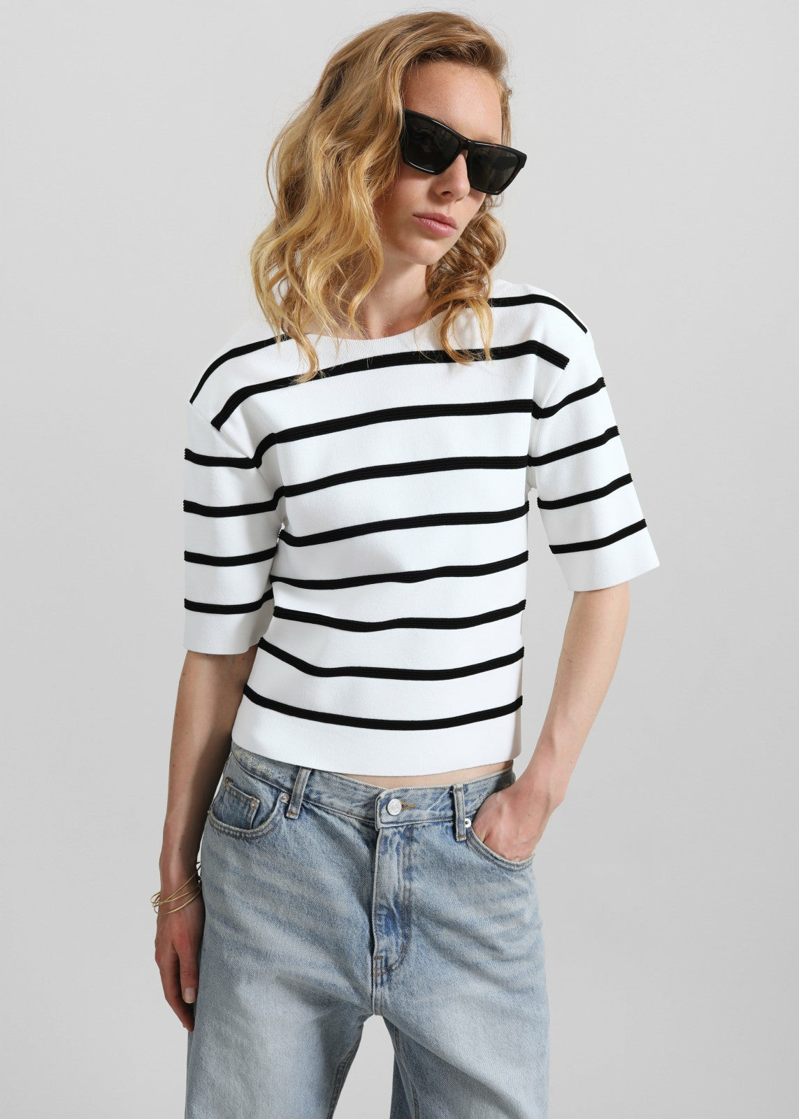 Braye Padded Knit Top - White/Black Stripe