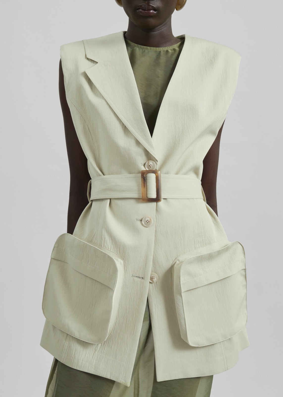 Carral Belted Vest - Pale Green