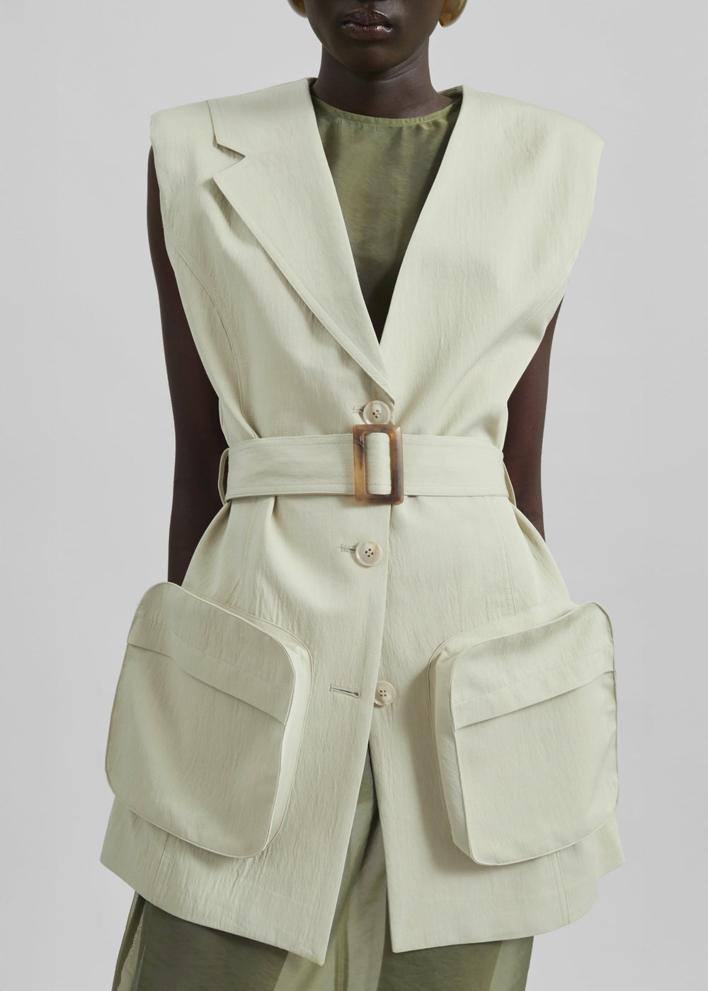 Carral Belted Vest - Pale Green