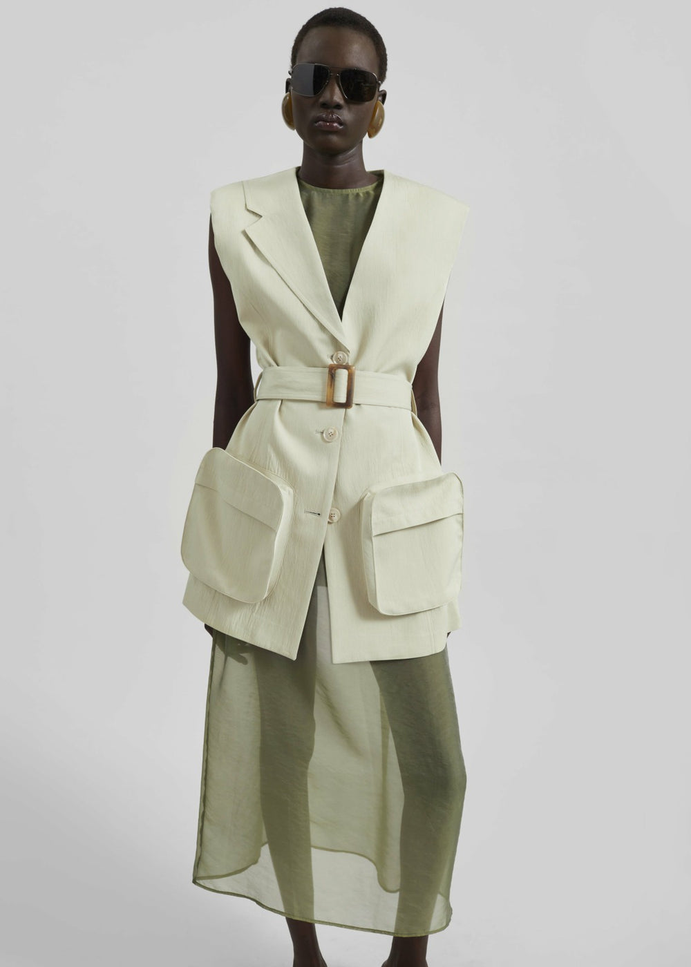 Carral Belted Vest - Pale Green