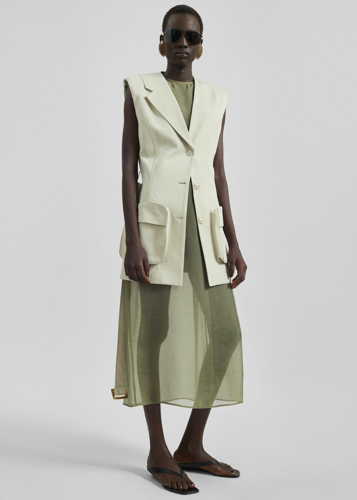 Carral Belted Vest - Pale Green
