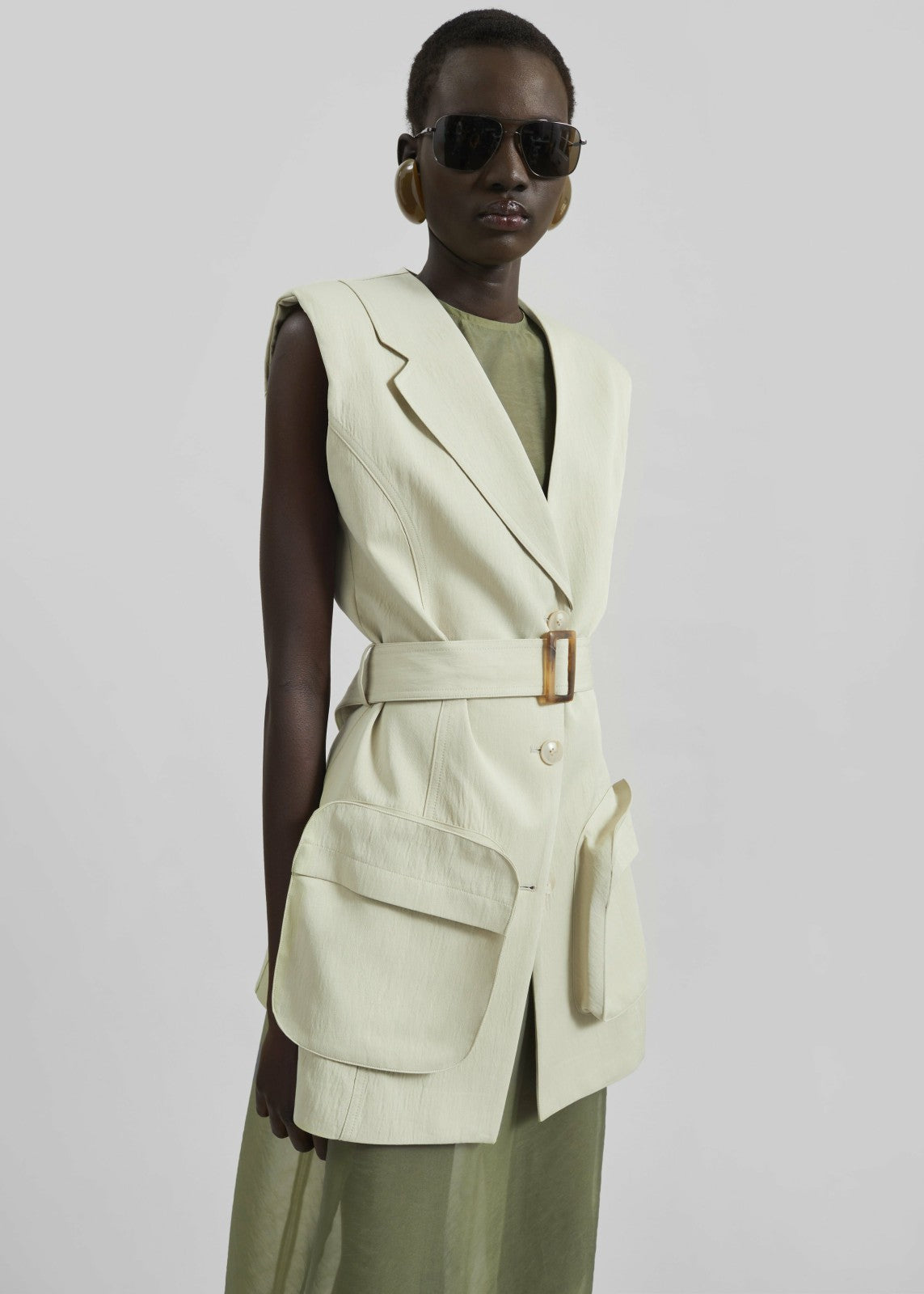 Carral Belted Vest - Pale Green