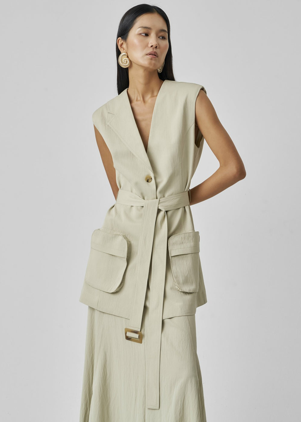 Carral Belted Vest - Pale Green