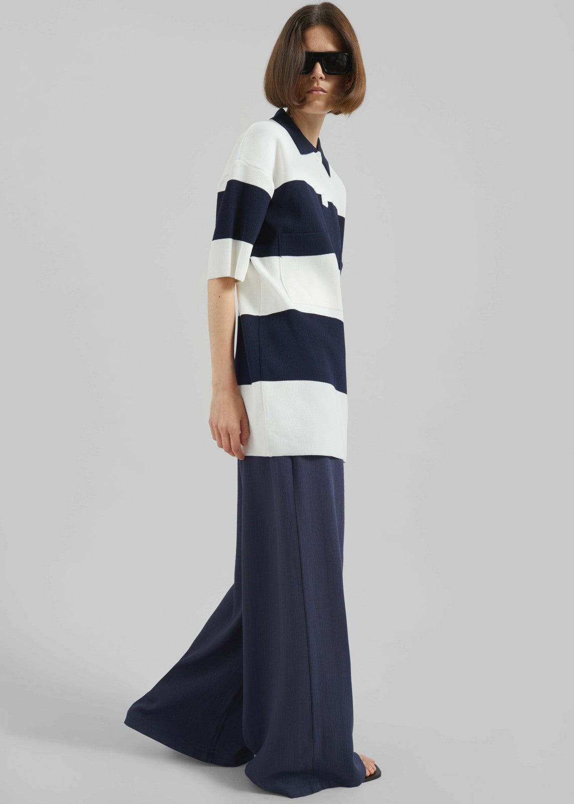 Teralba Oversized Knit Polo - White/Navy Stripe