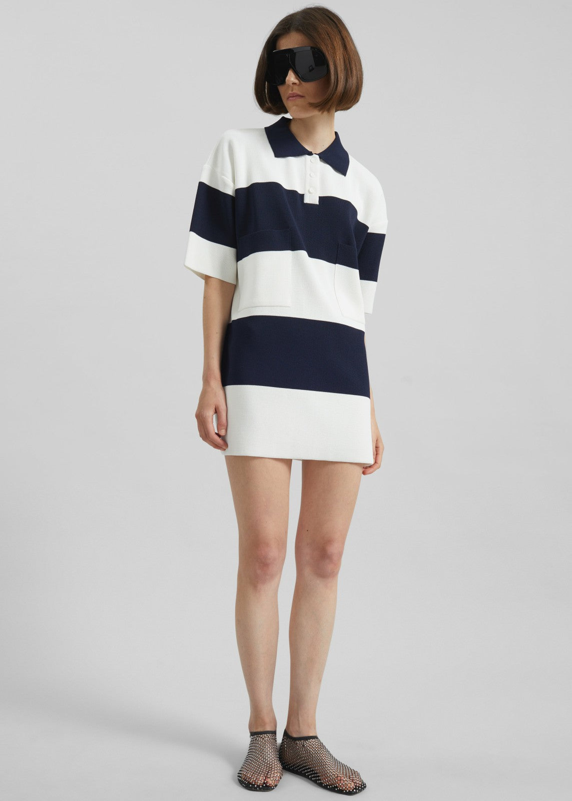 Teralba Oversized Knit Polo - White/Navy Stripe