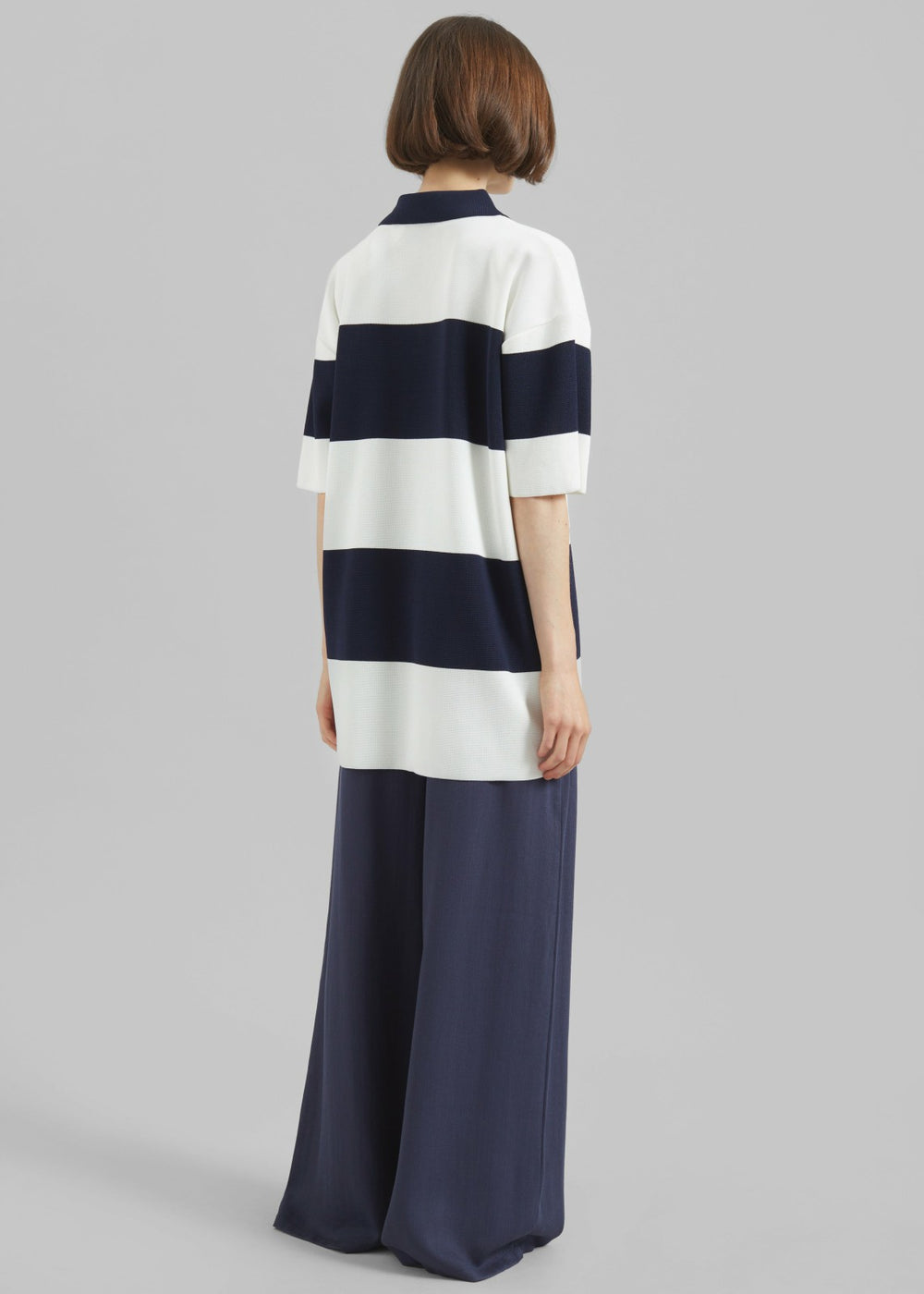Teralba Oversized Knit Polo - White/Navy Stripe
