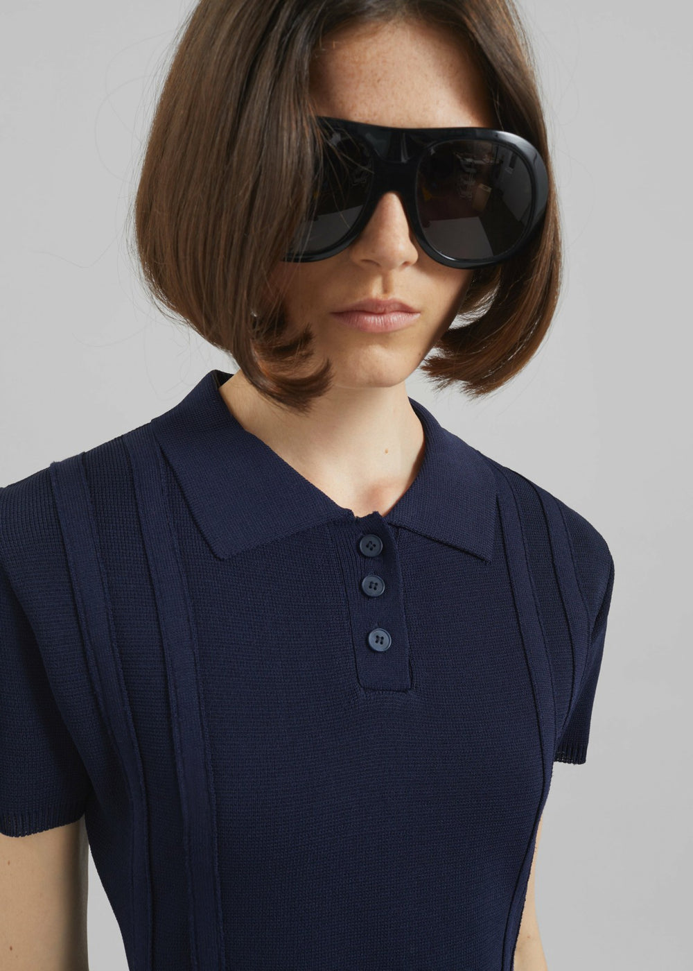 Kiama Cinched Knit Polo - Navy