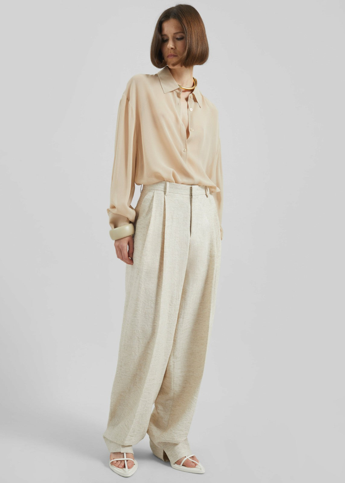 Wendin Pleated Trousers - Beige Melange