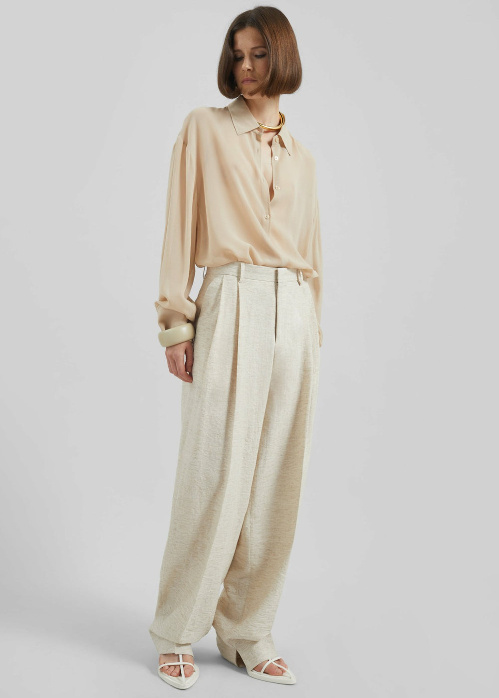 Wendin Pleated Trousers - Beige Melange