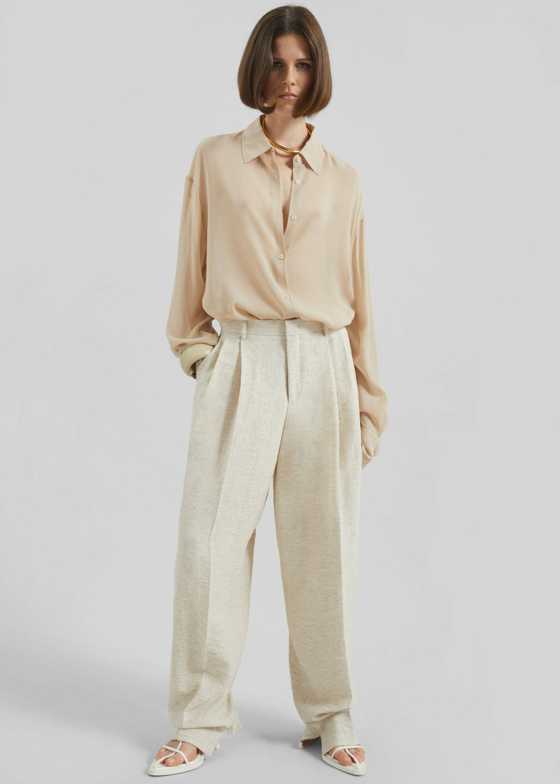 Wendin Pleated Trousers - Beige Melange