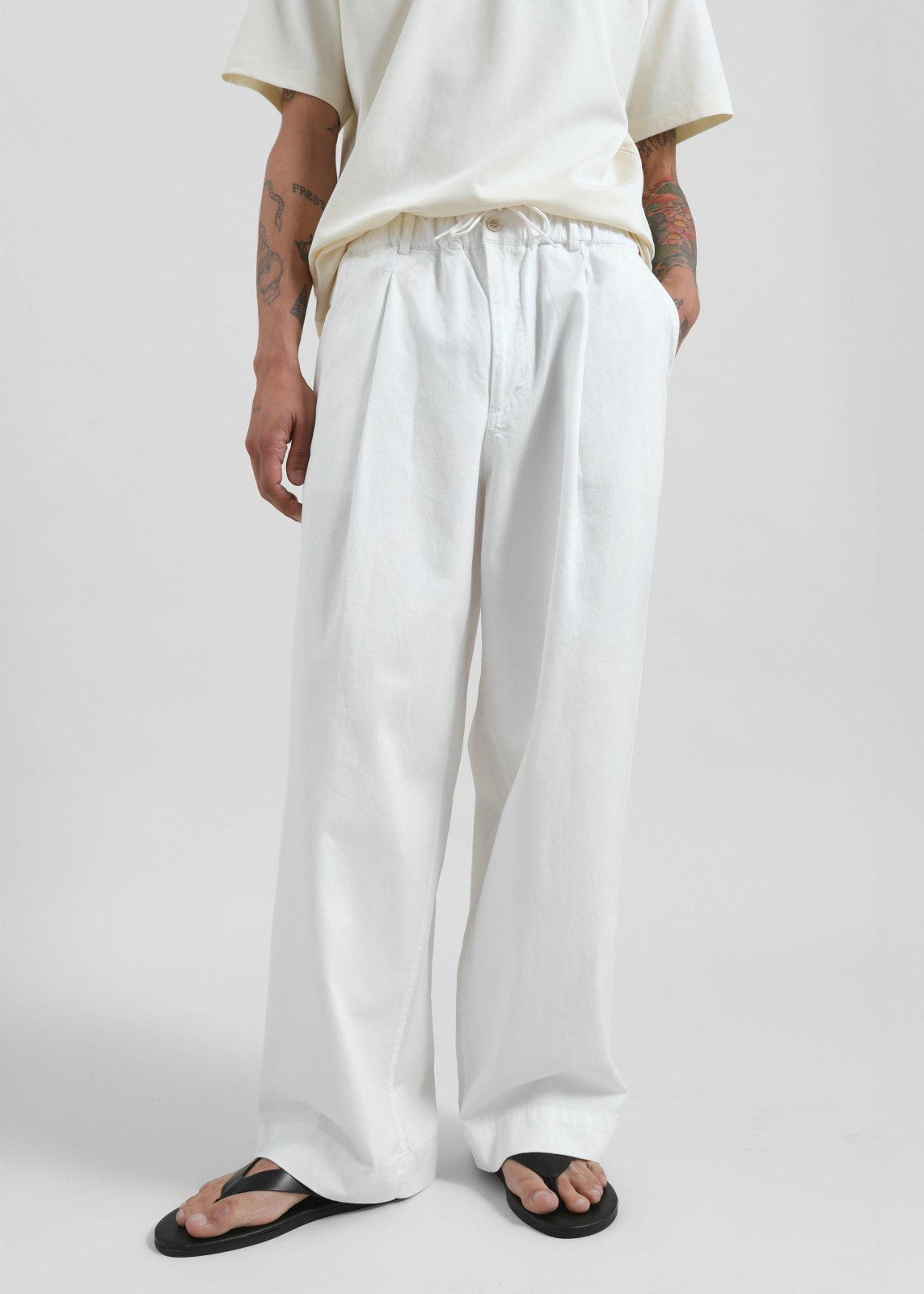 Denaye Cotton Barrel Leg Pants - White