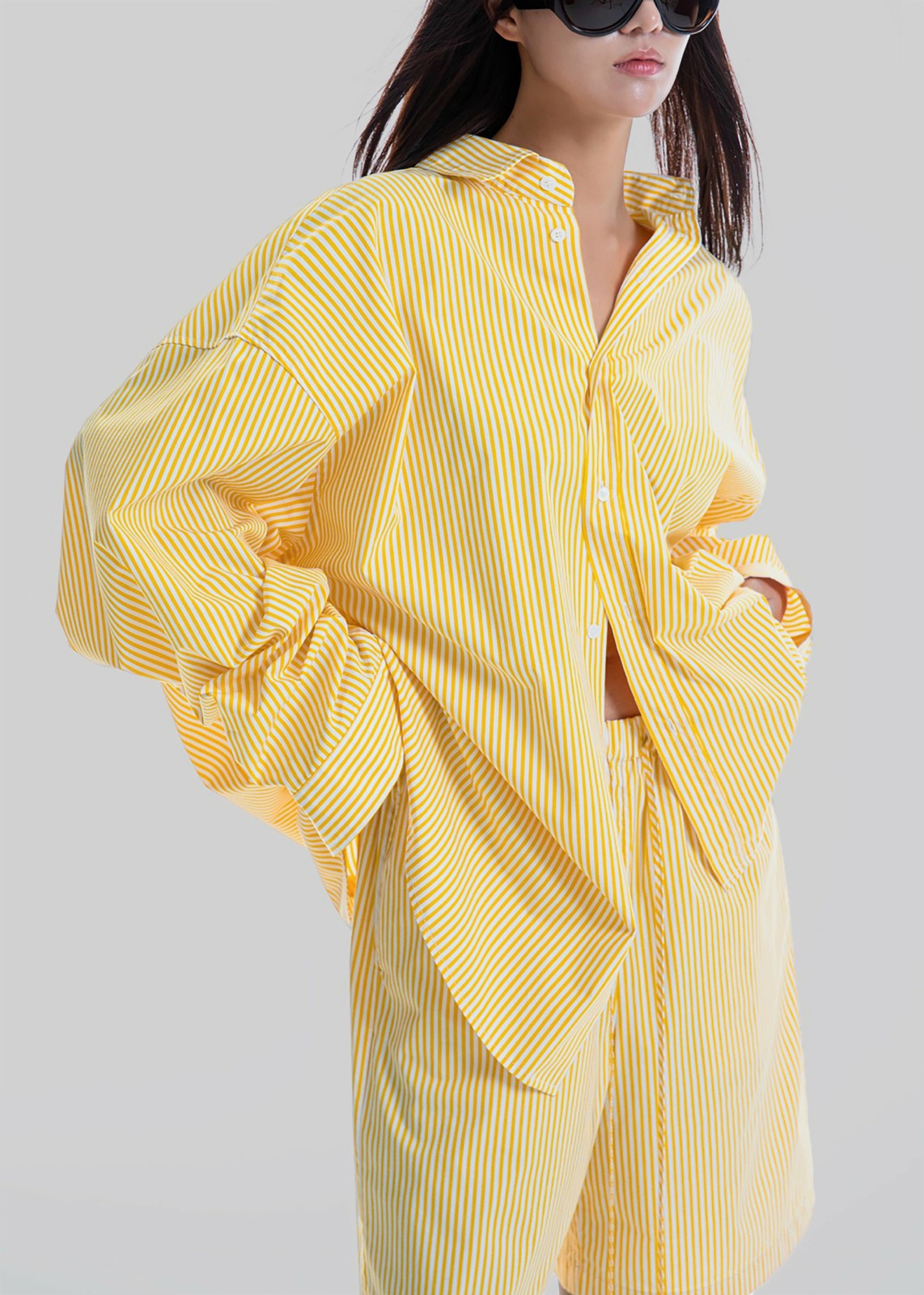 Rimini Oversized Poplin Shirt - Yellow/White Stripe