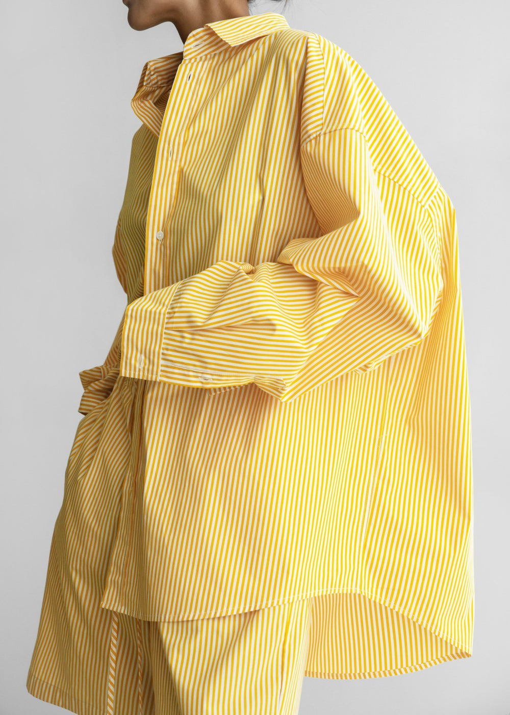 Rimini Oversized Poplin Shirt - Yellow/White Stripe