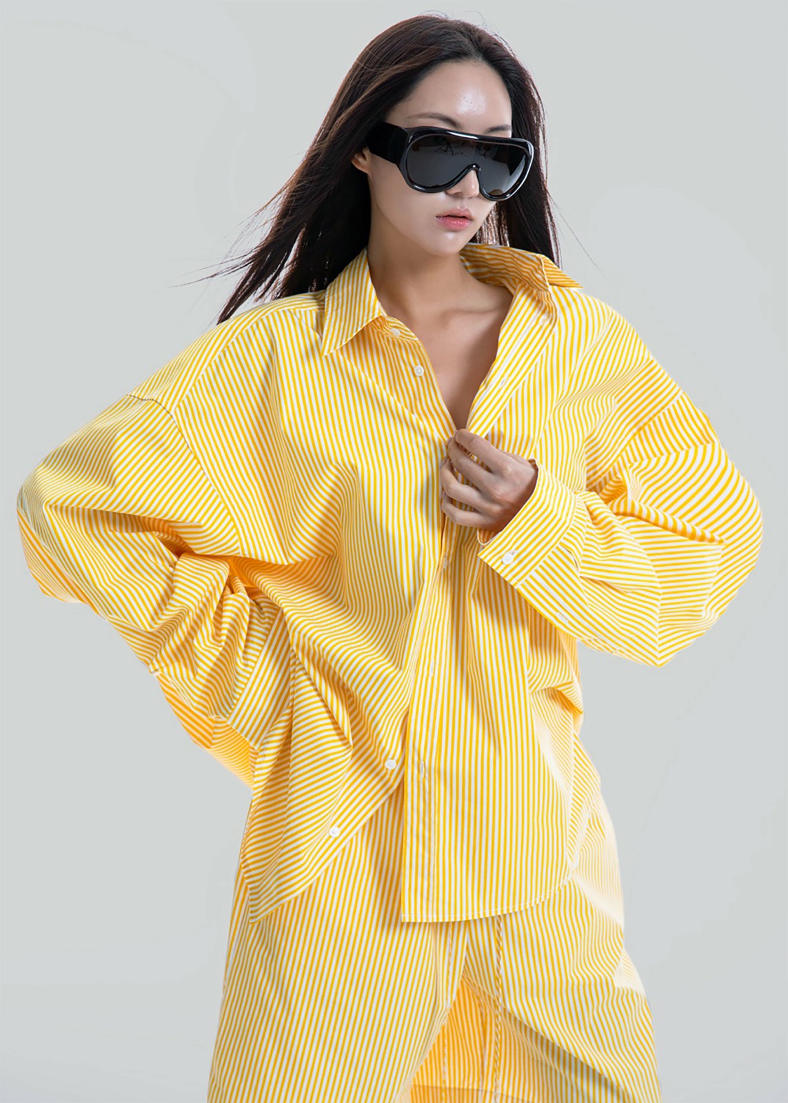 Rimini Oversized Poplin Shirt - Yellow/White Stripe