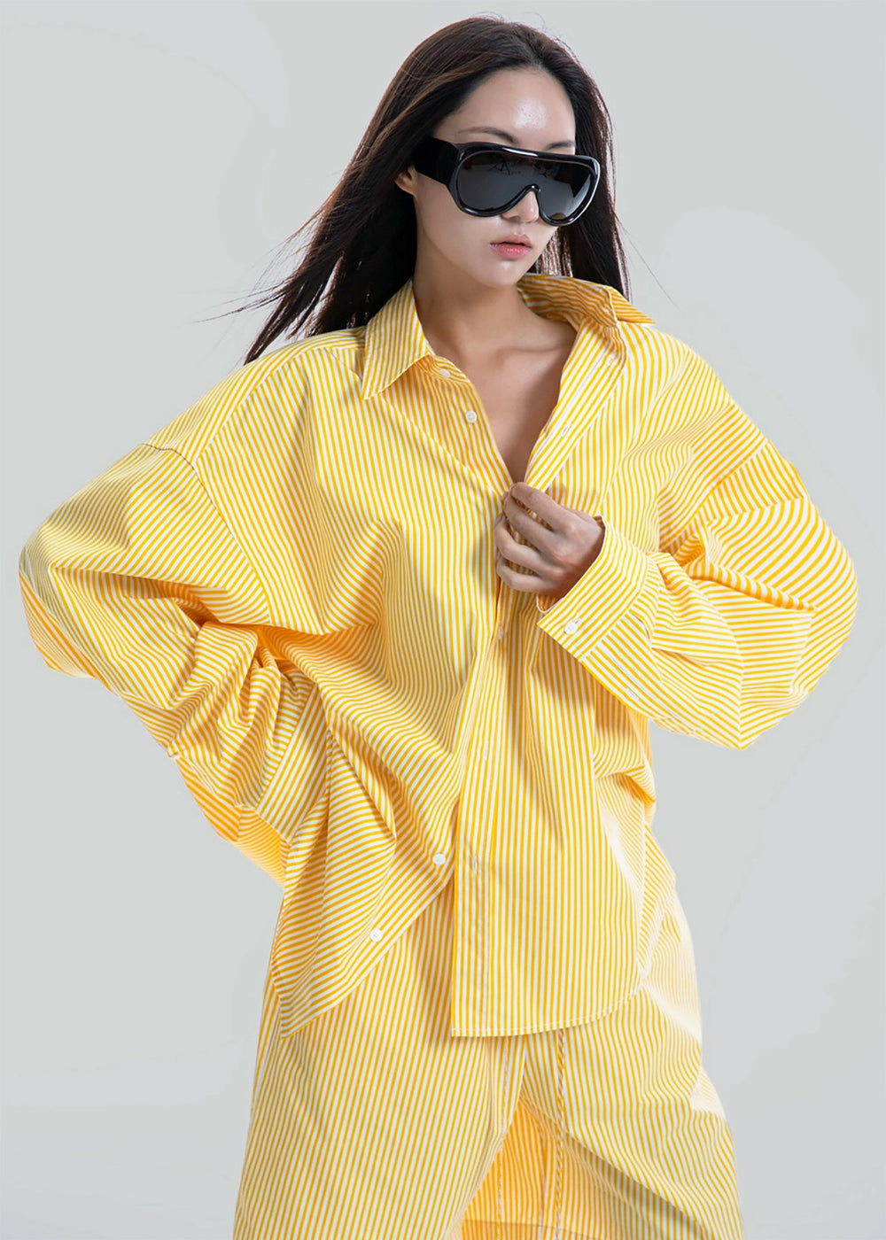 Rimini Oversized Poplin Shirt - Yellow/White Stripe