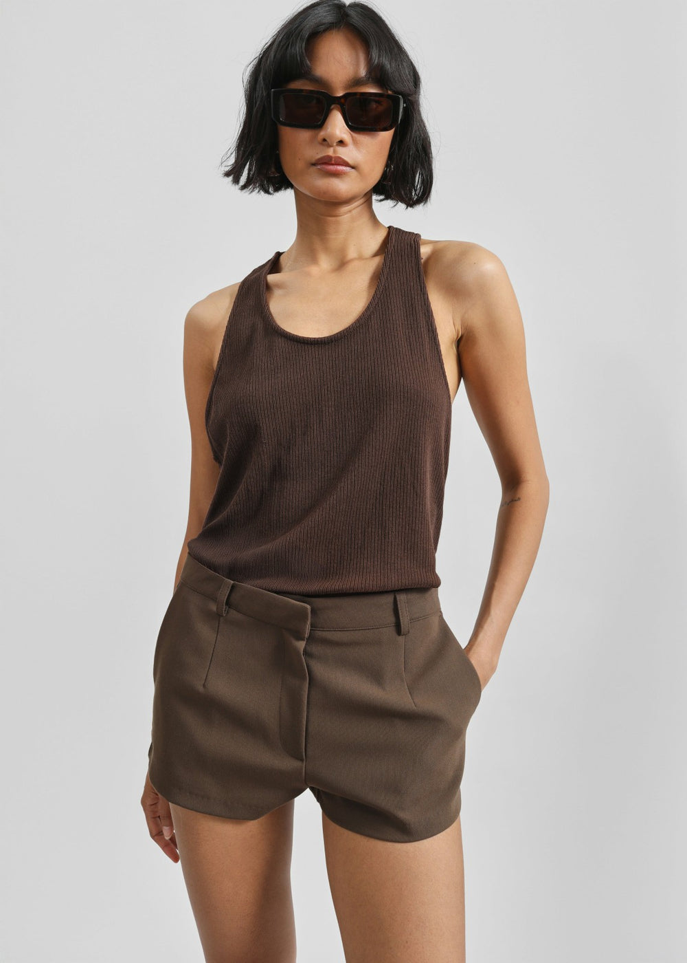 Nox Ribbed Tank Top - Brown