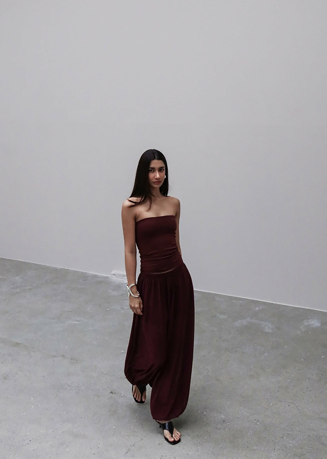 Solrae Fluid Balloon Pants - Burgundy