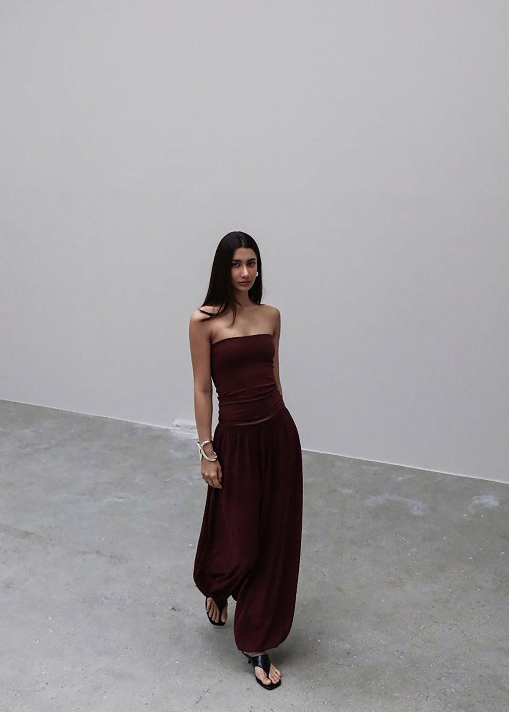 Solrae Fluid Balloon Pants - Burgundy