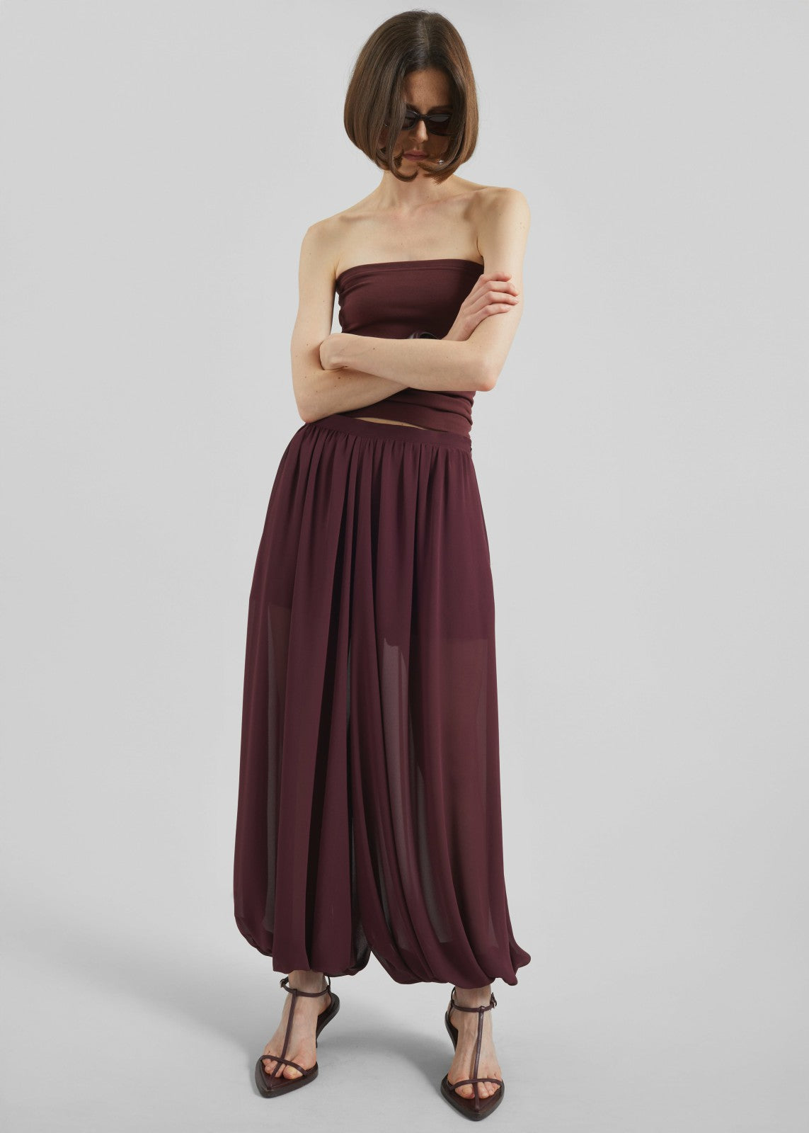 Solrae Fluid Balloon Pants - Burgundy