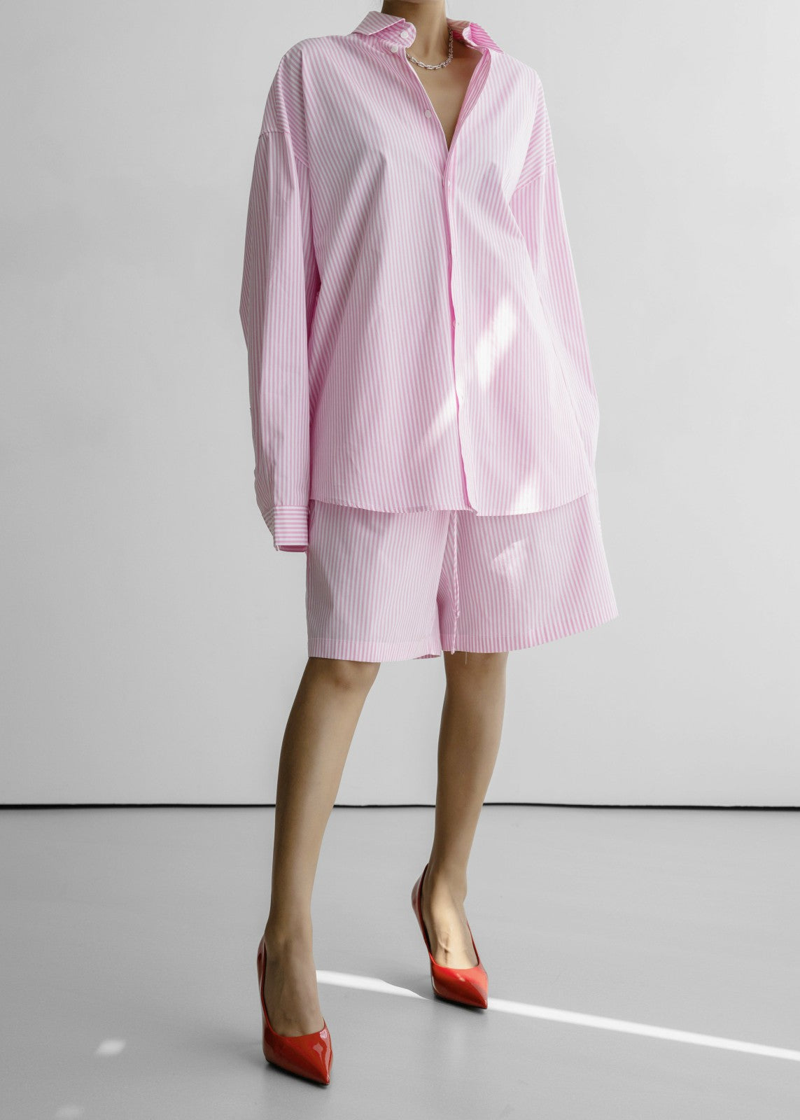 Rimini Oversized Poplin Shirt - Pink/White Stripe