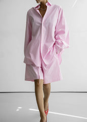Rimini Oversized Poplin Shirt - Pink/White Stripe