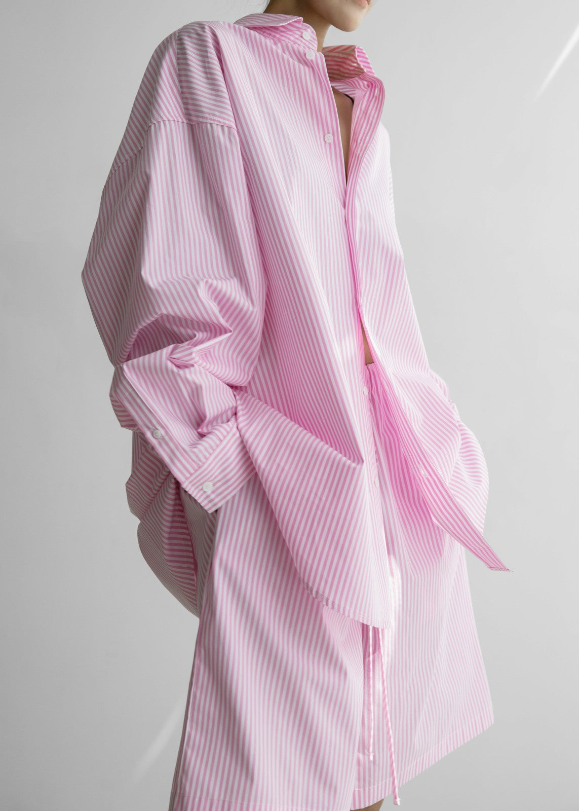 Rimini Oversized Poplin Shirt - Pink/White Stripe
