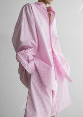 Rimini Oversized Poplin Shirt - Pink/White Stripe