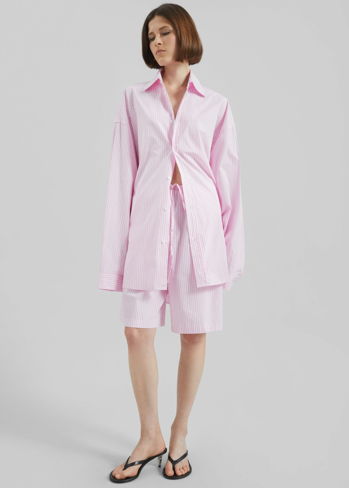Rimini Oversized Poplin Shirt - Pink/White Stripe