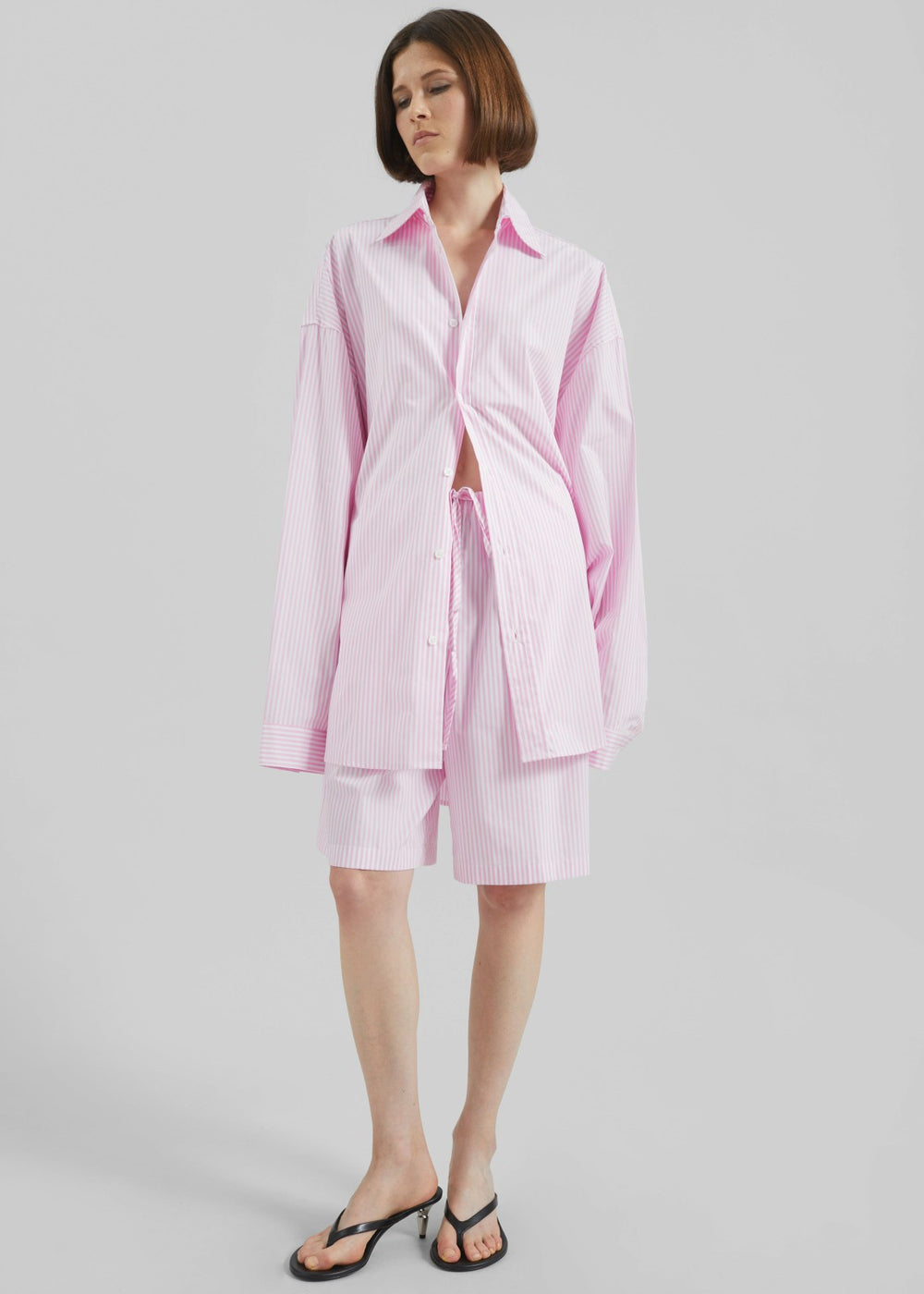 Rimini Oversized Poplin Shirt - Pink/White Stripe