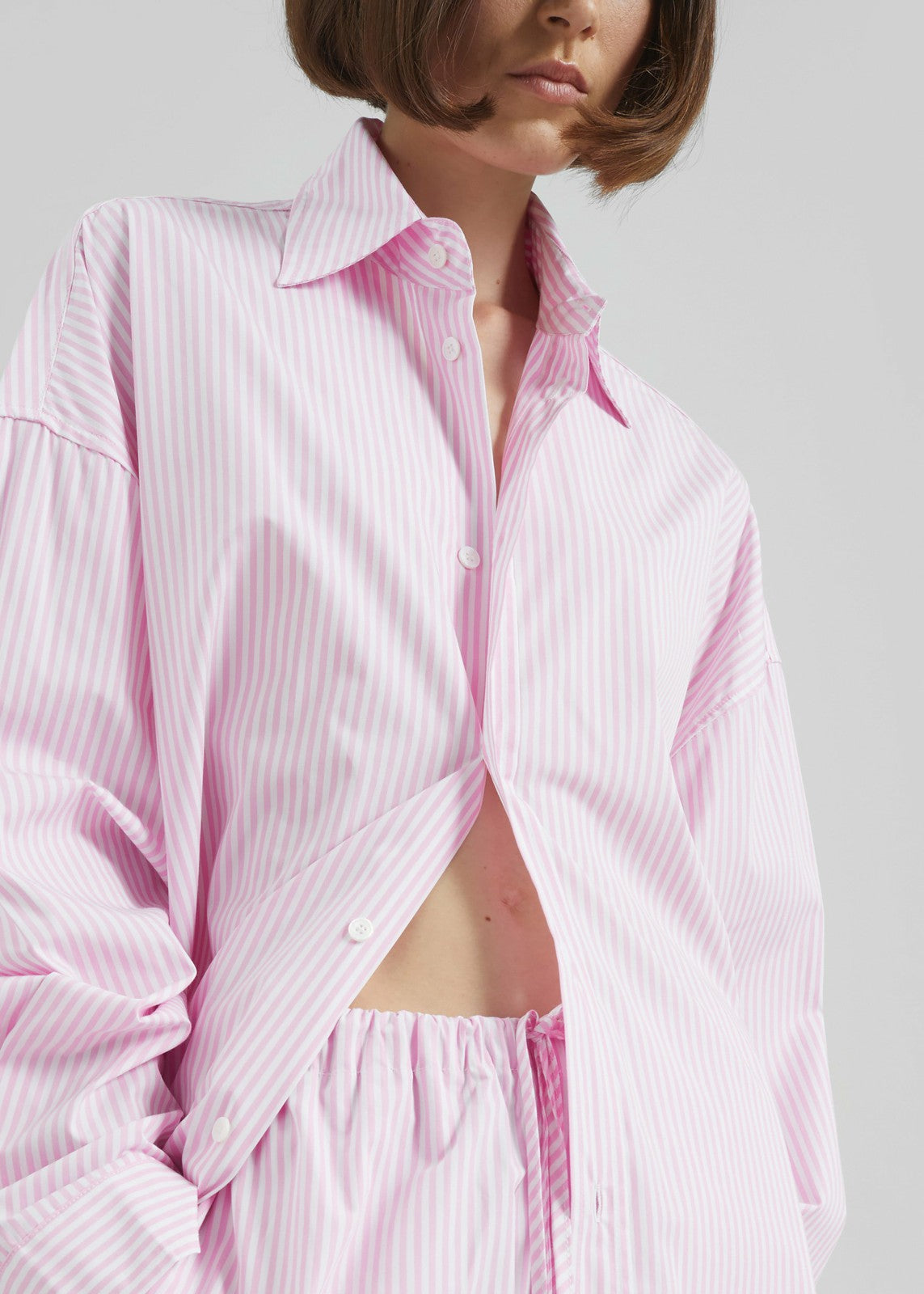 Rimini Oversized Poplin Shirt - Pink/White Stripe