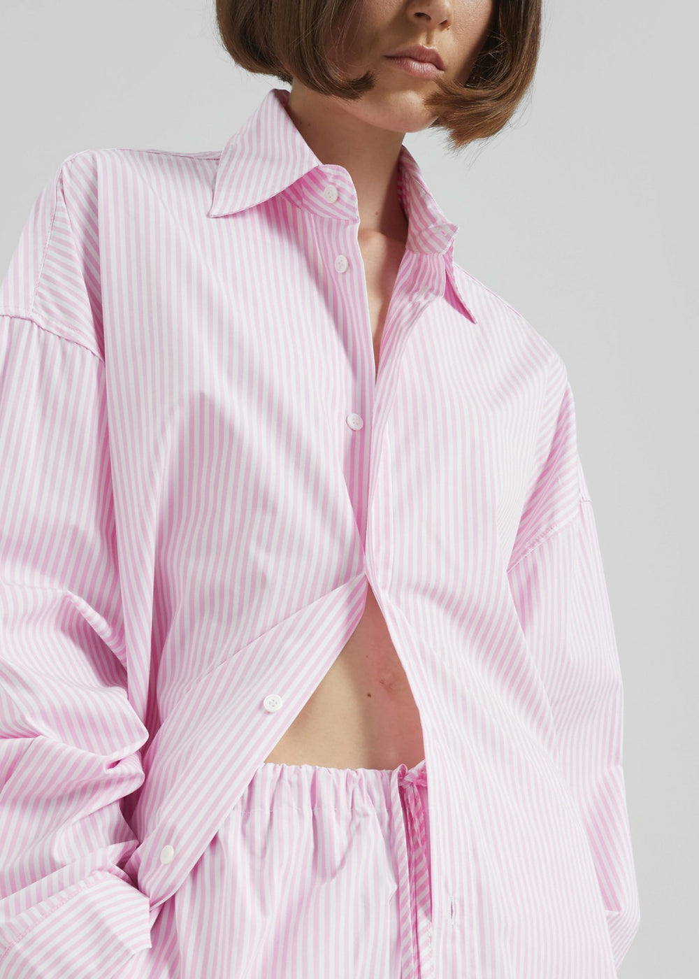 Rimini Oversized Poplin Shirt - Pink/White Stripe