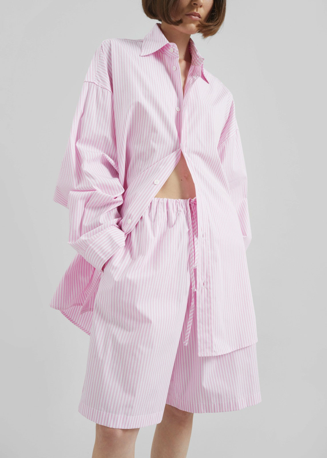 Rimini Oversized Poplin Shirt - Pink/White Stripe