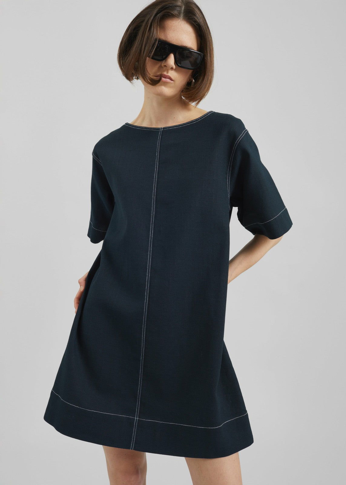 Ellerton Contrast Stitch Dress - Dark Navy