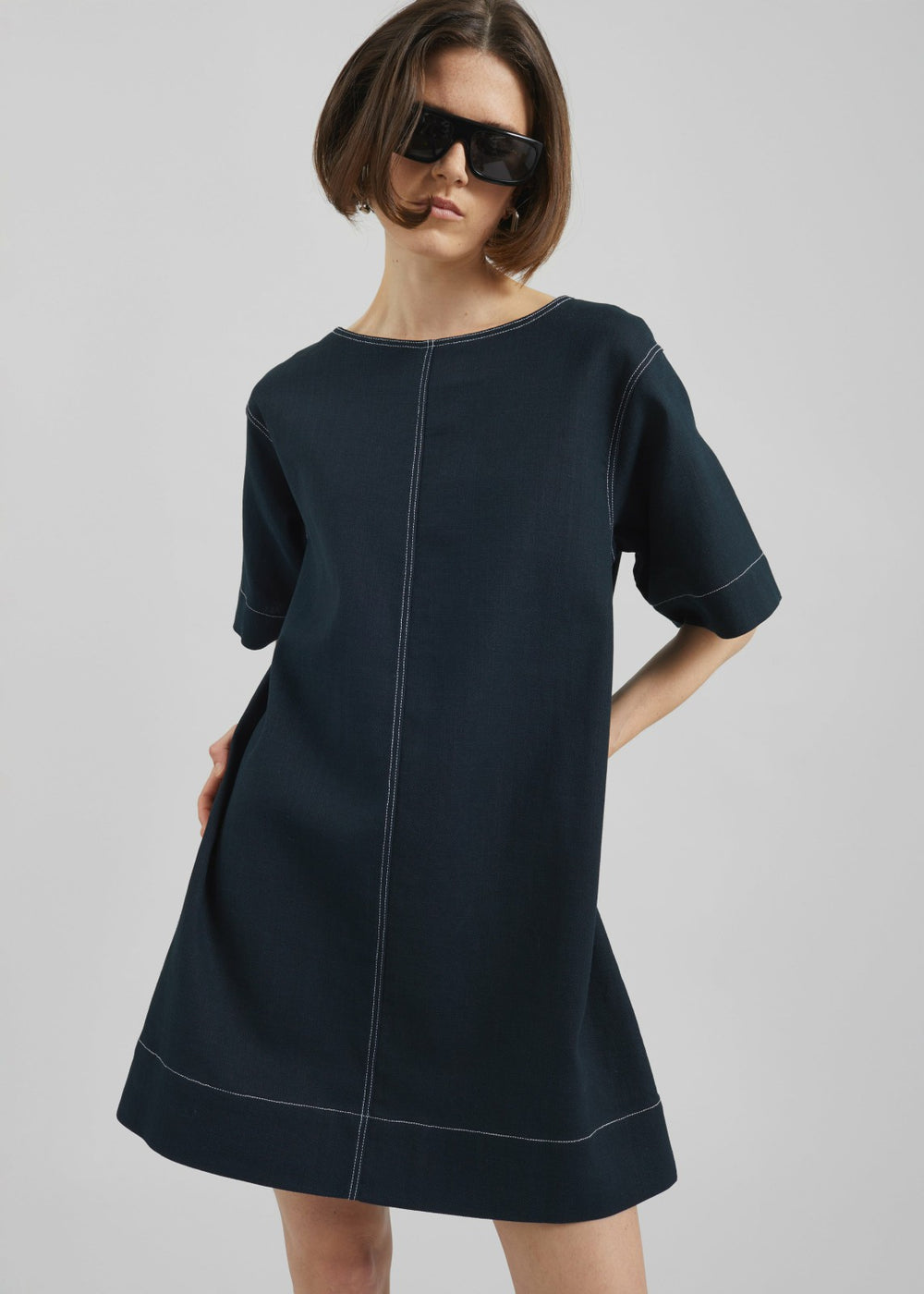 Ellerton Contrast Stitch Dress - Dark Navy