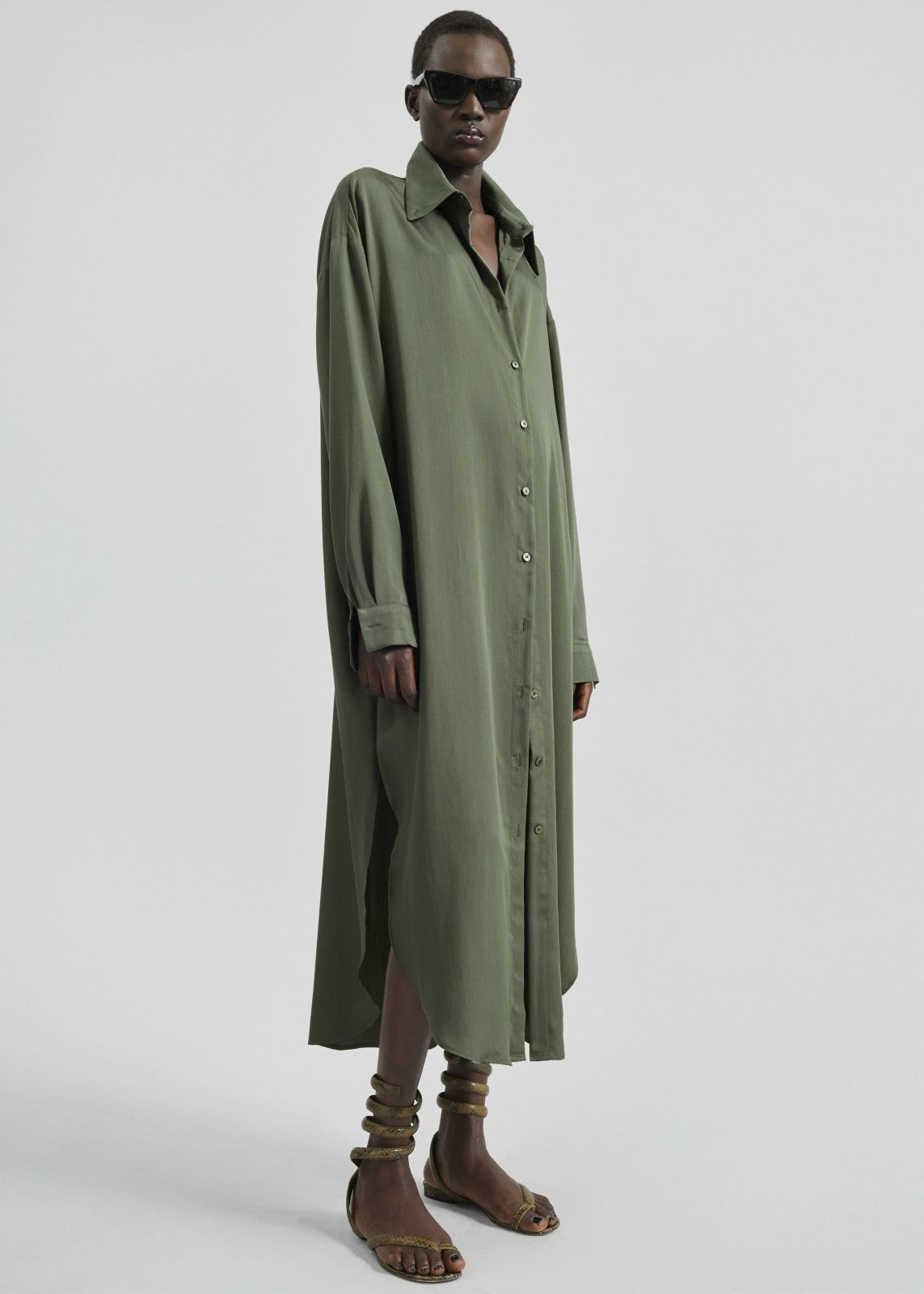 Silvan Neck Tie Shirt Dress - Olive