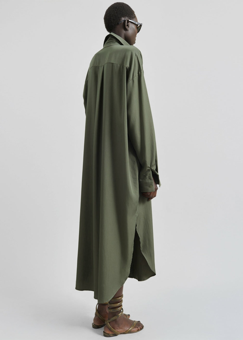 Silvan Neck Tie Shirt Dress - Olive