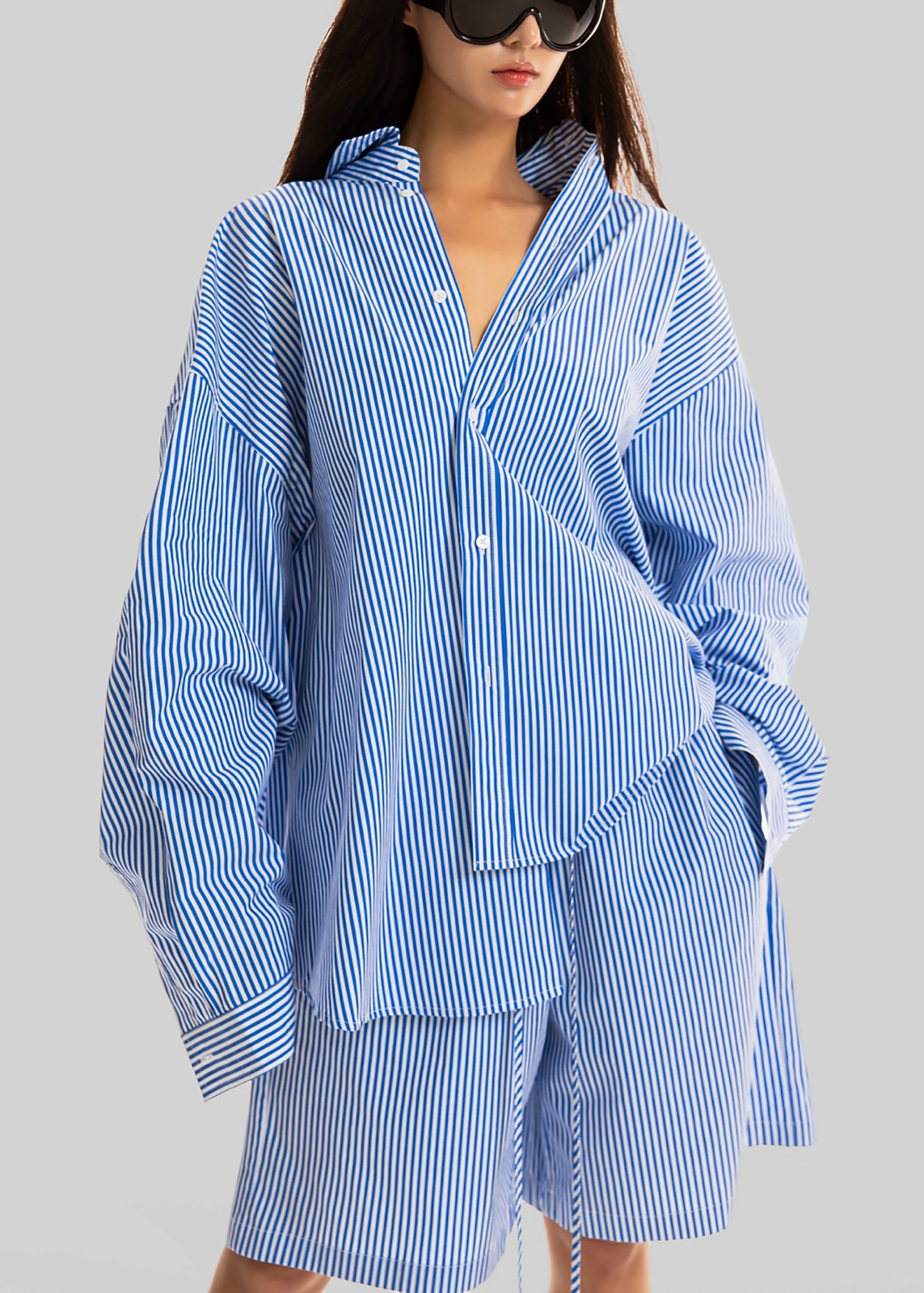 Rimini Oversized Poplin Shirt - Blue/White Stripe